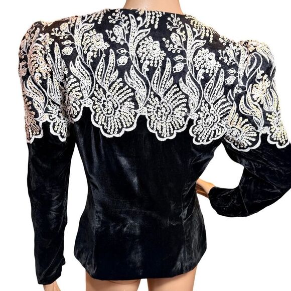 VTG Jessica McClintock Black Velvet Sequin Victorian Goth Glam Bolero Jacket S - Picture 3 of 16